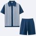 Men's Clothing Casual Jacquard Sweater Suit Cardigan Knitted Short Sleeved Shorts Two Piece Suit_viptrois.com