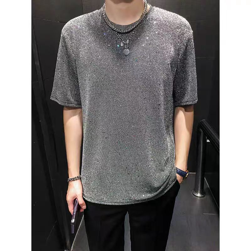 Summer New Versatile Loose Woven Gold-Embossed Craft Round Neck Trendy Short Sleeve T-Shirt_viptrois.com