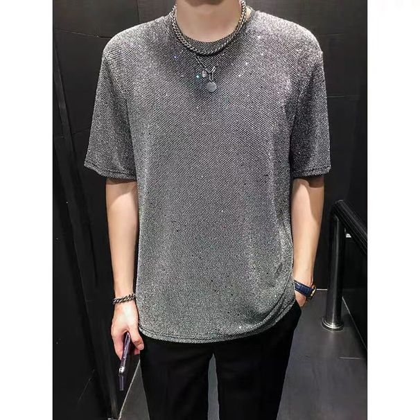 Summer New Versatile Loose Woven Gold-Embossed Craft Round Neck Trendy Short Sleeve T-Shirt_viptrois.com
