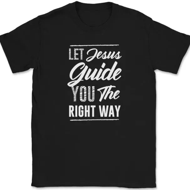 Let Jesus Guide You The Right Way T-Shirt Mens Womens Tees Top Christian Religious Prayer Ee_viptrois.com