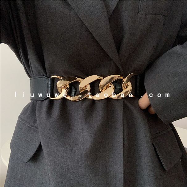 Trendy And Exaggerated Metal Thick Chain Belt, Motorcycle Punk Style Elastic Waistband, Suit Decoration Belt_viptrois.com