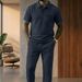Classic Waffle Knit Men's Polo Shirt & Shorts Set - Breathable Cotton Blend Casual Lounge Wear For Daily Comfort_viptrois.com