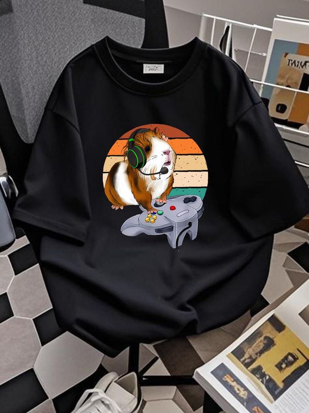 Guinea Pig Video Game Wildlife Animal Gift Guinea Pig Gamers T-Shirt Size S-5XL Casual Homme Fashion Soft Unisex Graphic Versatile Comfortable_viptrois.com