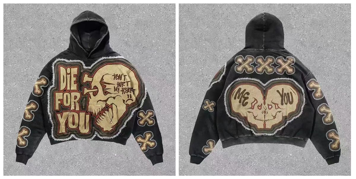 Men's Clothing Retro Skull Print Hoodie Couple Streetwear Hoodie_viptrois.com