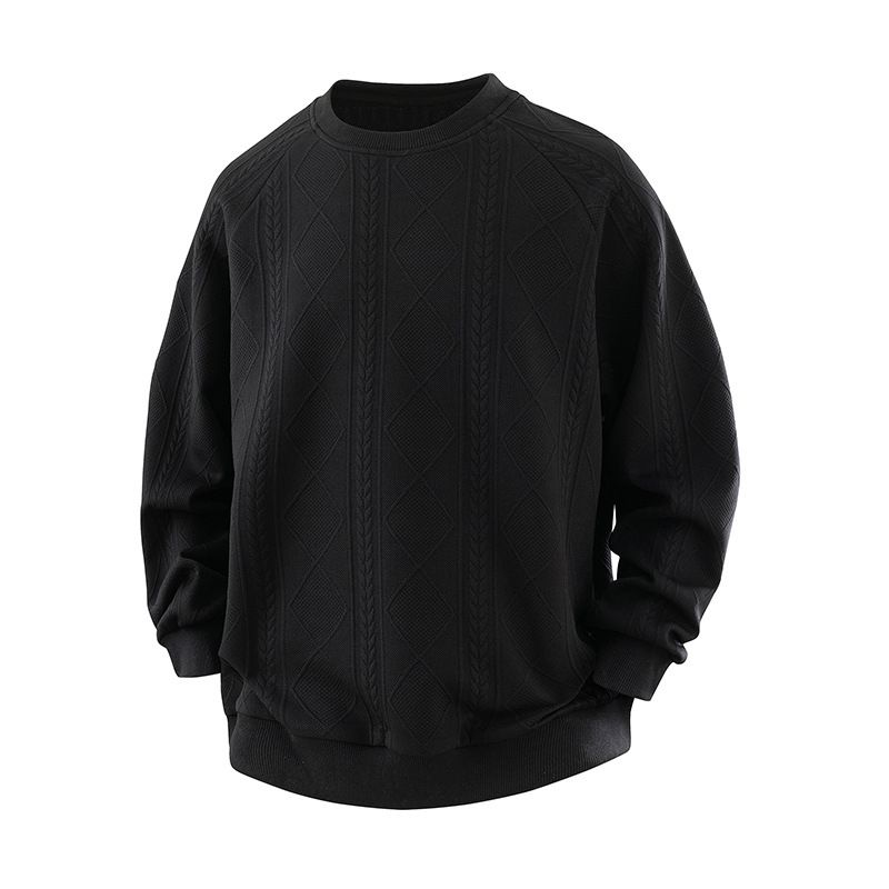 Men's Wheat Pattern Crewneck Sweatshirt - Oversized Casual Long Sleeve T-Shirt With Wrinkle-Free Fabric (Black/White/Beige, Sizes M-5XL)_viptrois.com