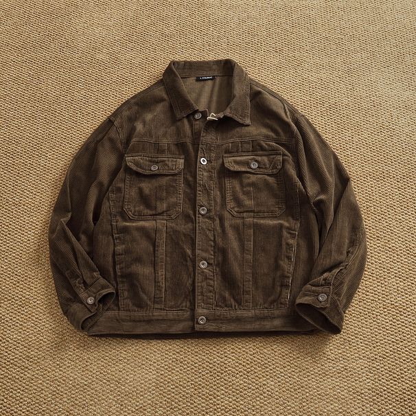 Chaqueta De Pana Gruesa 100% Algodón, Estilo Retro Workwear, Con Solapa, Para Hombre, Holgada, Informal, A La Moda._viptrois.com