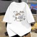 Men's Summer Casual Fashion Short Sleeve T Shirt, American Minimalist "Office Cat" Versatile White T Shirt_viptrois.com