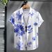 Men's Clothing Short-sleeved Shirt Four-sided Stretch Men's Summer Men's Casual Shirt Blue And White Digital Printing 2024 New_viptrois.com