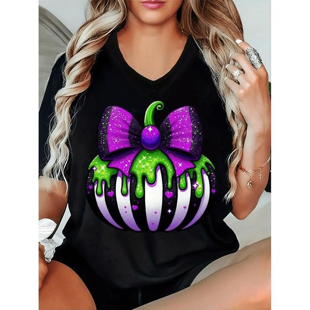 Eleva Tu Guardarropa Primavera Verano Una Elegante Camiseta Manga Corta Con Cuello En V Estampado Brillantina, Ideal_viptrois.com