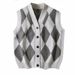 2022 Autumn V-Neck Sleeveless Button Short Loose Versatile Black Diamond Knit Cardigan Vest For Men_viptrois.com