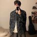 Men's Clothing High Street Distressed Lettering And Floral Retro Denim Jacket, Cool And Stylish Hong Kong Style Coat, Versatile Casual Couple Top_viptrois.com