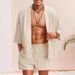 Men's Clothing Summer New Men's Cotton And Linen Cardigan Taoist Robe Jacket Style Pure Color Loose Cotton And Linen Short Sleeve Suit_viptrois.com