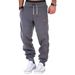 Men's Casual Jogger Pants With Leather Label - Polyester Fleece-Lined Sweatpants For Winter, Elastic Cuffs, Relaxed Fit, Solid Color_viptrois.com