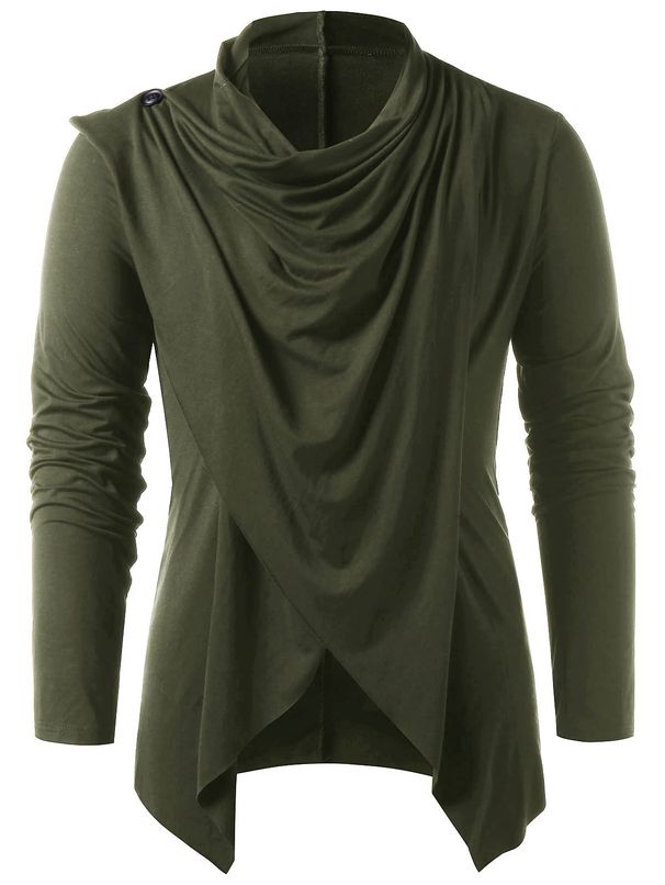 Exclusive Men's Clothing Fashionable Solid Color Cardigan Design Men's Long Sleeved T Shirt_viptrois.com