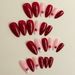 Wearable Nails 24 Pieces Almond Shaped Wine Red Christmas Style Five Pointed Star Ins Style False Nails Detachable Nail Art Nail Pieces_viptrois.com
