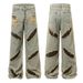 Men's Clothing Wasteland Style Full Print Distressed Print Jeans American Street Style Ripped Design Cow Retro Wide Leg Mopping Pants_viptrois.com
