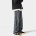 American High Street Deconstructed Distressed Straight-leg Jeans For Men, Vintage Loose-fit Trendy Washed Patchwork_viptrois.com