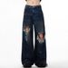 Men's Clothing Retro Distressed Beggar Hole Design Mopping Washed Jeans Niche High Street Loose Versatile Wide Leg Pants_viptrois.com