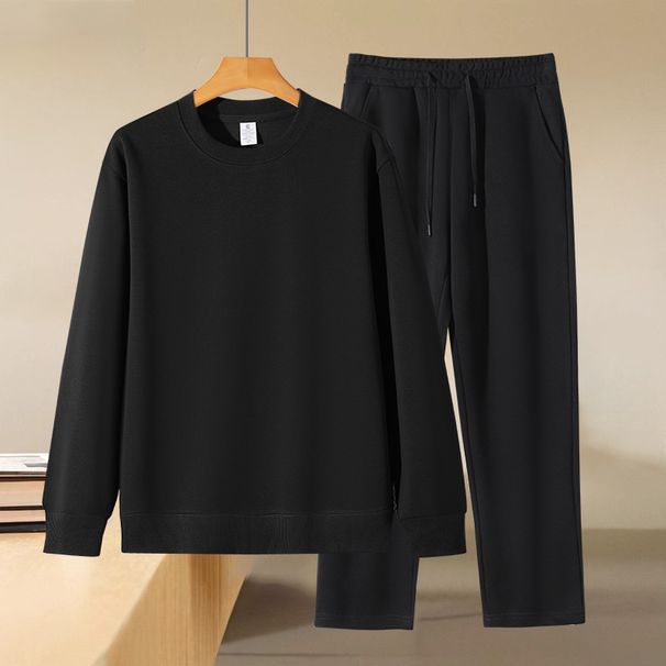Men's Cotton Sweatshirt & Sweatpants Set – Casual Round Neck Two-Piece Outfit (Grey/Black/Blue, M-5XL)_viptrois.com