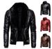 Men's clothing punk detachable fur collar rivets pressed cotton thick windproof motorcycle leather jacket_viptrois.com