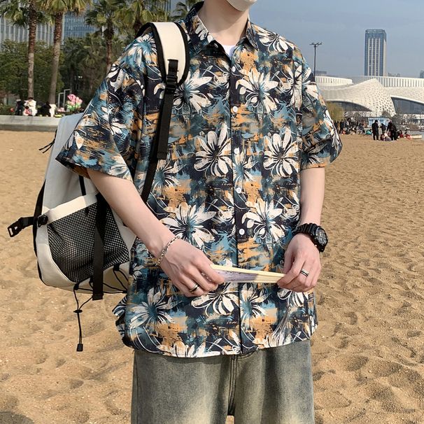 Men's Clothing Summer Men's Short Sleeved Shirts For Seaside Vacations, Thin Printed Shirts, Large Size Men's Hawaiian Beach Tops Trendy_viptrois.com