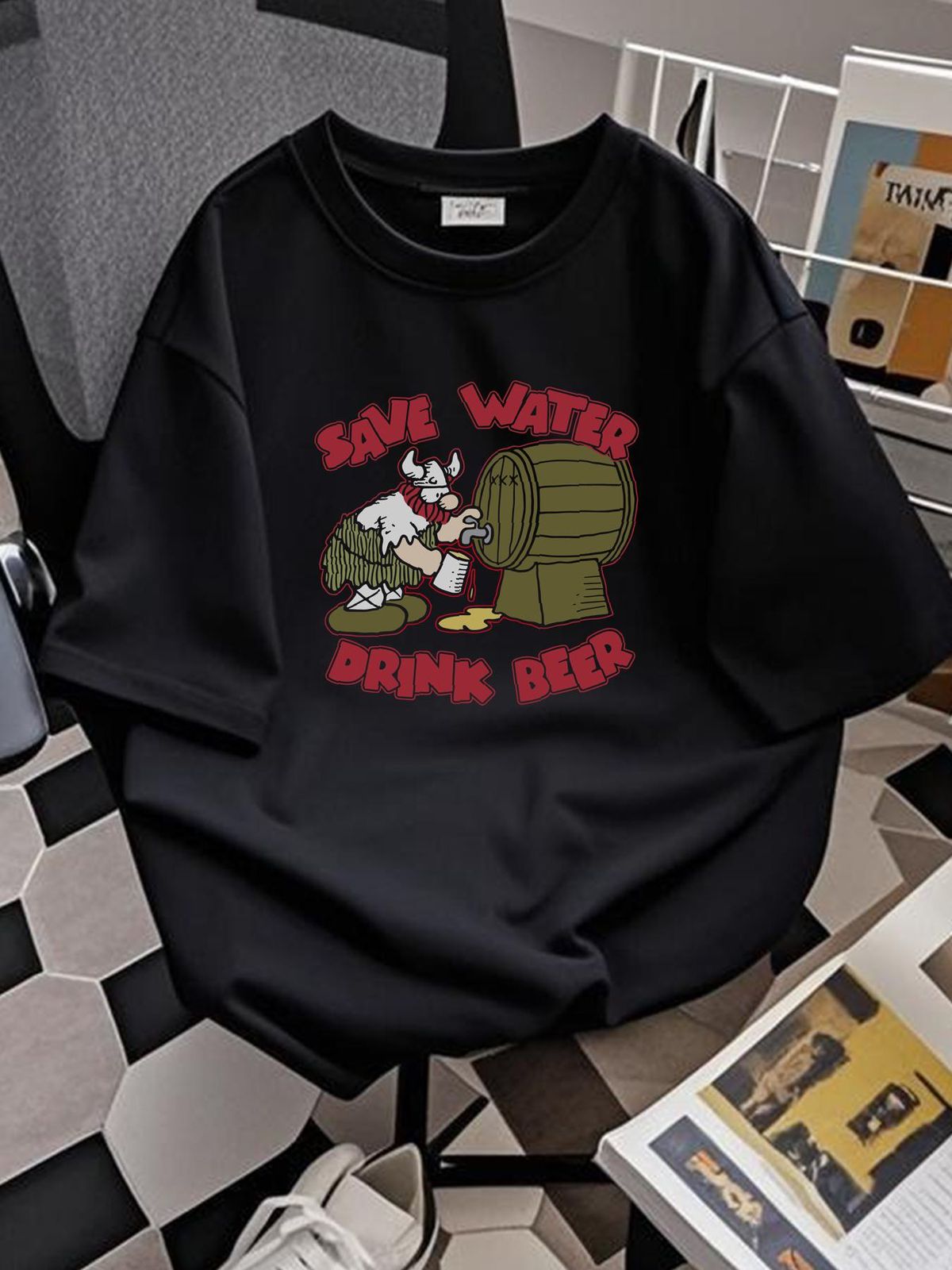 Hagar The Horrible Save Water Drink Beer Youth T Shirt Licensed Comic Black Streetwear Stylish Breathable Top For Everyday Wear Slightly Unisex_viptrois.com
