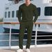 Men's Casual Solid Color Button Corduroy Round Neck Long Sleeve Trousers Two Piece Suit_viptrois.com