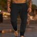 Men's Clothing New Men's Solid Color Drawstring Cotton And Linen Loose Casual Beach Casual Pants_viptrois.com