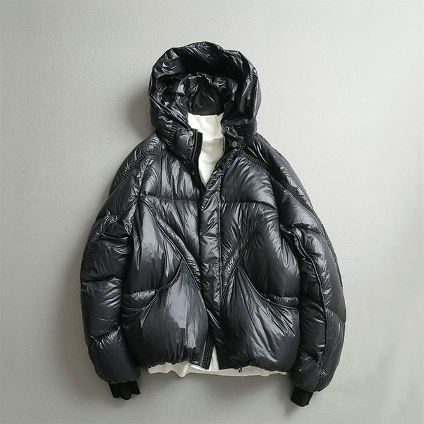 Authentic 90 White Duck Winter Urban Functional Style Slightly Wide Three-Dimensional Quilted Hooded Glossy Down Jacket_viptrois.com