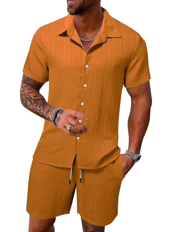 Men's Clothing Summer Men's Casual Shirt Short Sleeved Beach Pants Suit_viptrois.com