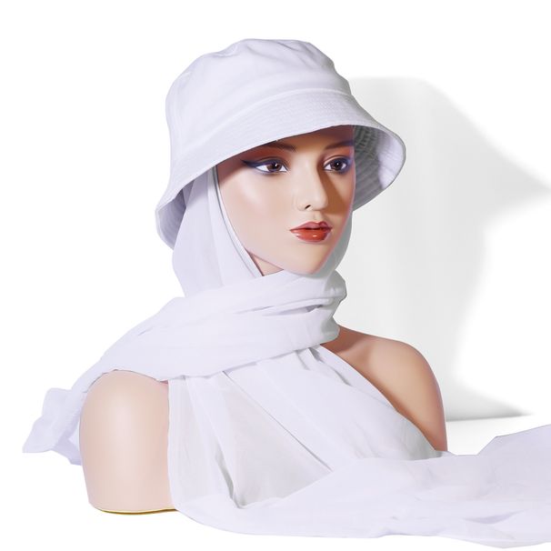 New fashion monochrome suit headscarf solid color chiffon plus fisherman hat scarf hat one piece combination_viptrois.com