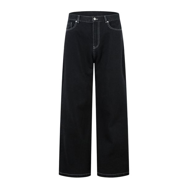Simple Casual Straight-Leg Jeans For Men With Stitched Wide-Leg Pants, Ins American Street Style Loose Dad Pants_viptrois.com