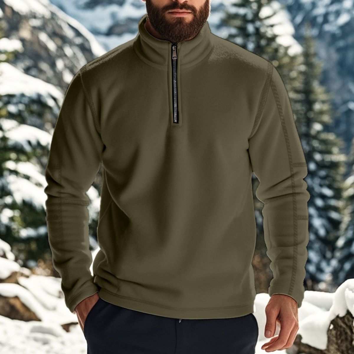 "Men's Heavyweight Fleece Pullover – Half-Zip Stand Collar (Relaxed Fit, All-Season Wear)"_viptrois.com