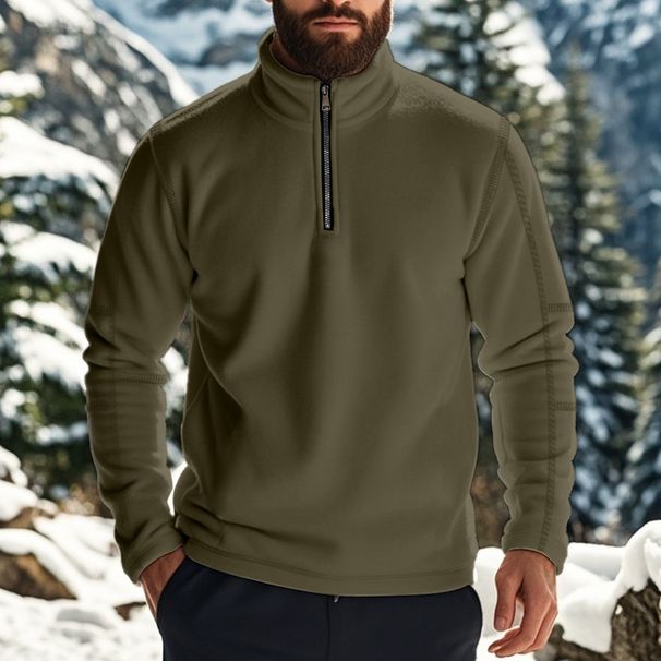 "Men's Heavyweight Fleece Pullover – Half-Zip Stand Collar (Relaxed Fit, All-Season Wear)"_viptrois.com