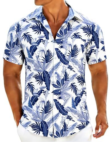 Men's Hawaiian Short Sleeve Button-Down Shirt Casual Summer Beach Tropical Clothing_viptrois.com