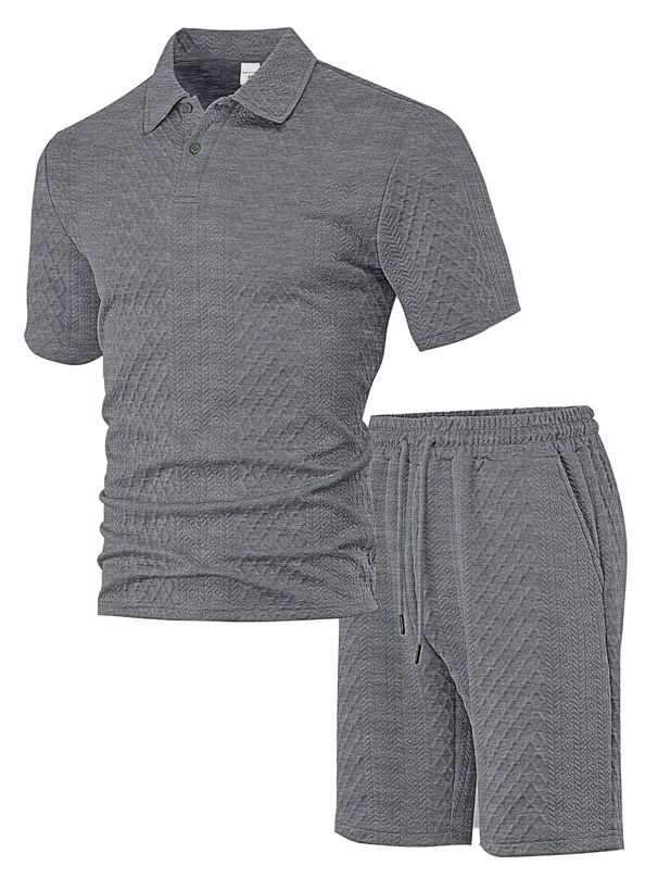 Men's Clothing Men's Jacquard Polo Suit Summer Thin Lapel Sports Short Sleeve_viptrois.com