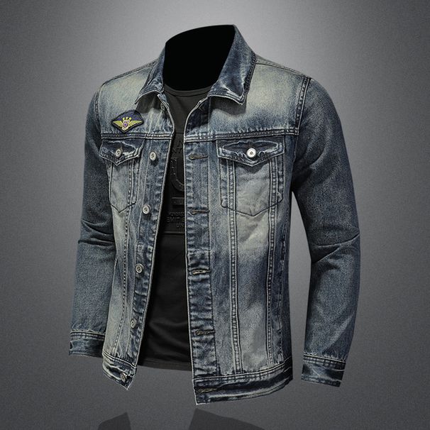 Men's Clothes Four Seasons Vintage Washed Flight Suit Insignia Personality Simple Denim Jacket Jacket Mud Yellow_viptrois.com