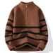 Men's Clothing Autumn And Winter New Style Pullover Half Zip Jacquard Striped Long Sleeved Sweater Trendy Men's Warm Knitted Sweater_viptrois.com