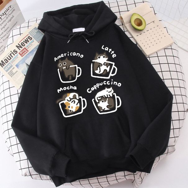 Harajuku Style Cat Print Hoodie Set – Playful & Cozy Matching Outfit (Black/White/Pink)_viptrois.com