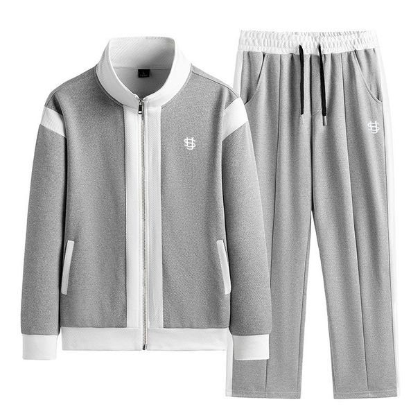 Men's Clothing Men's Spring And Autumn New Patchwork Contrast Color Jacket Trendy Casual Sports Suit Two Piece Set US Letter Style_viptrois.com