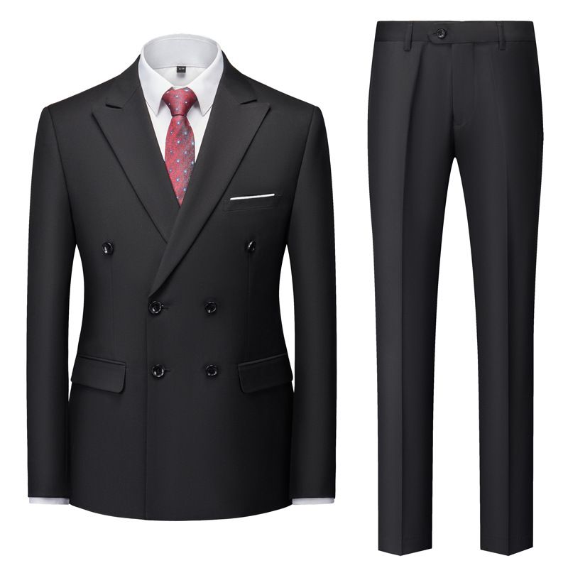Hot Selling Men's New Double Breasted Suit Set In Spring And Autumn, Fashionable And Casual Solid Color Suit Two-piece Set_viptrois.com