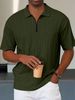 Men's Clothing Retro Loose Texture Knitted Polo Shirt Summer Retro Lapel T Shirt Breathable Zipper Short Sleeve_viptrois.com