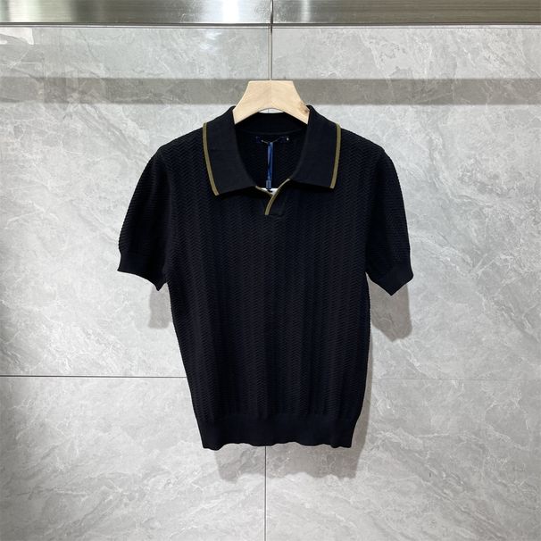 Men's Clothing Summer High End Style Breathable Men's Contrast Color Lapel Knitted Polo Shirt Casual Versatile Short Sleeved Men's T Shirt_viptrois.com