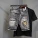 Men's Clothing Summer Jeans Loose Straight Japanese Men's Trendy Harem Pants Large Size Shorts_viptrois.com