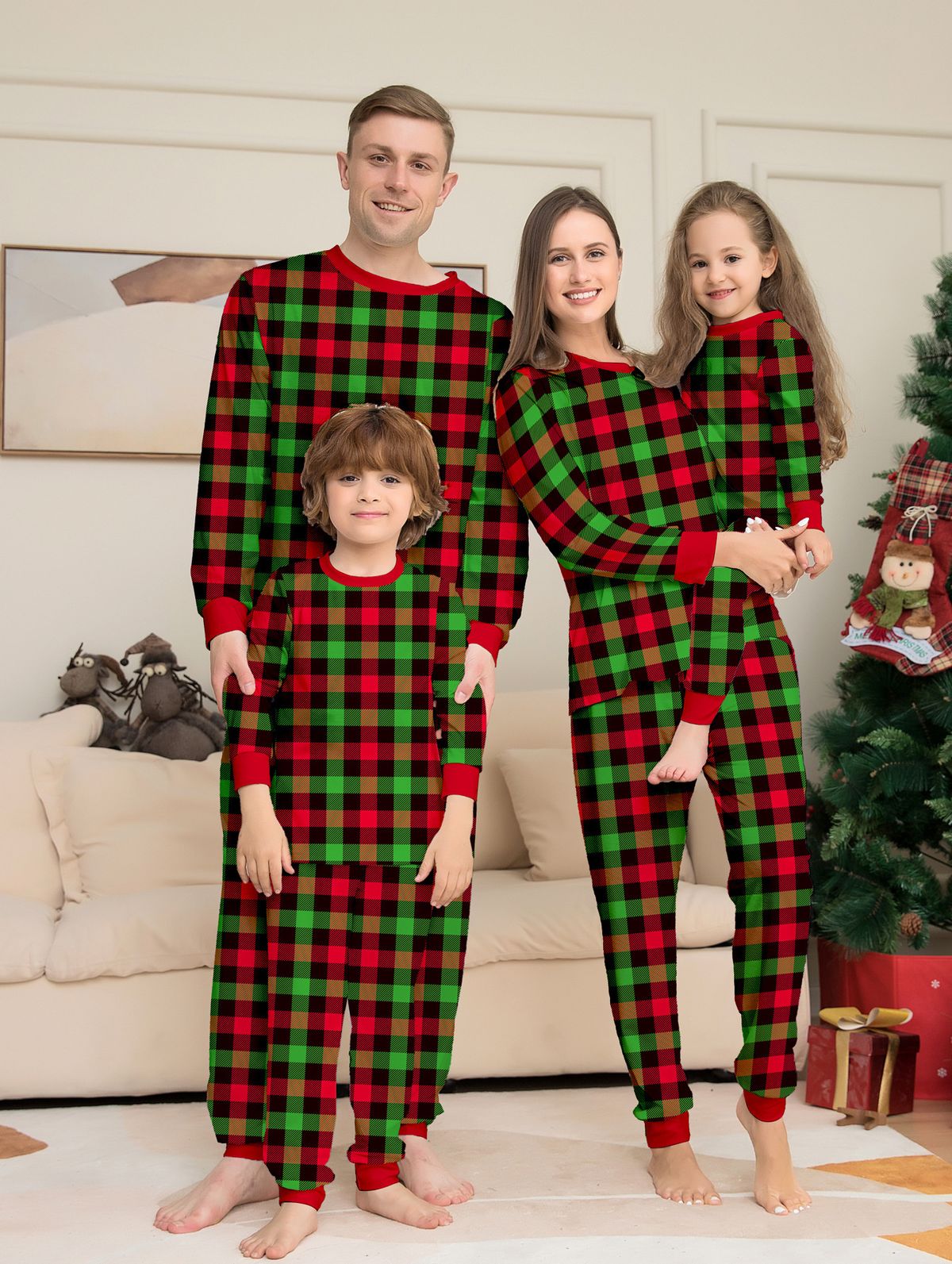 Plaid Christmas family suit printed homewear pajamas set_viptrois.com