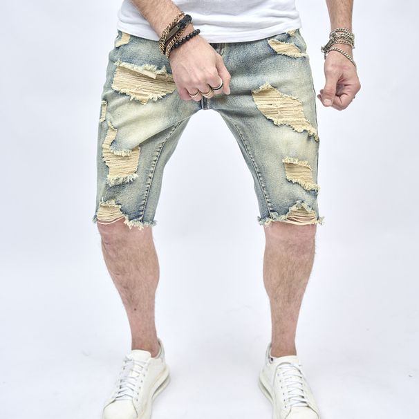 Man's clothing Men's five slim slim feet shaved denim pants Fashion youth ripped shorts jeans_viptrois.com