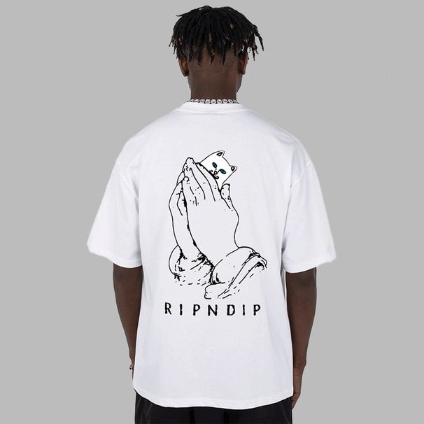 Men's Clothing Short Sleeve Tide Brand New Summer National Tide Praying Cat Men And Women Cheap Cat T Shirt Couple Outfit Loose_viptrois.com
