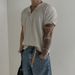 Men's Clothing New Henry Collar Button Niche Solid Color Short Sleeved T Shirt Men's Loose Versatile Personality Temperament Top_viptrois.com