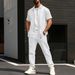 Men's Clothing Men's Summer New Solid Color Jacquard Cardigan Short Sleeved Jacket Trousers Casual Suit_viptrois.com