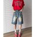 Men's Clothing Floral Embroidery Design Denim Shorts For Men SummerRetro Patch Shorts Trendy Straight Wide Leg Pants_viptrois.com